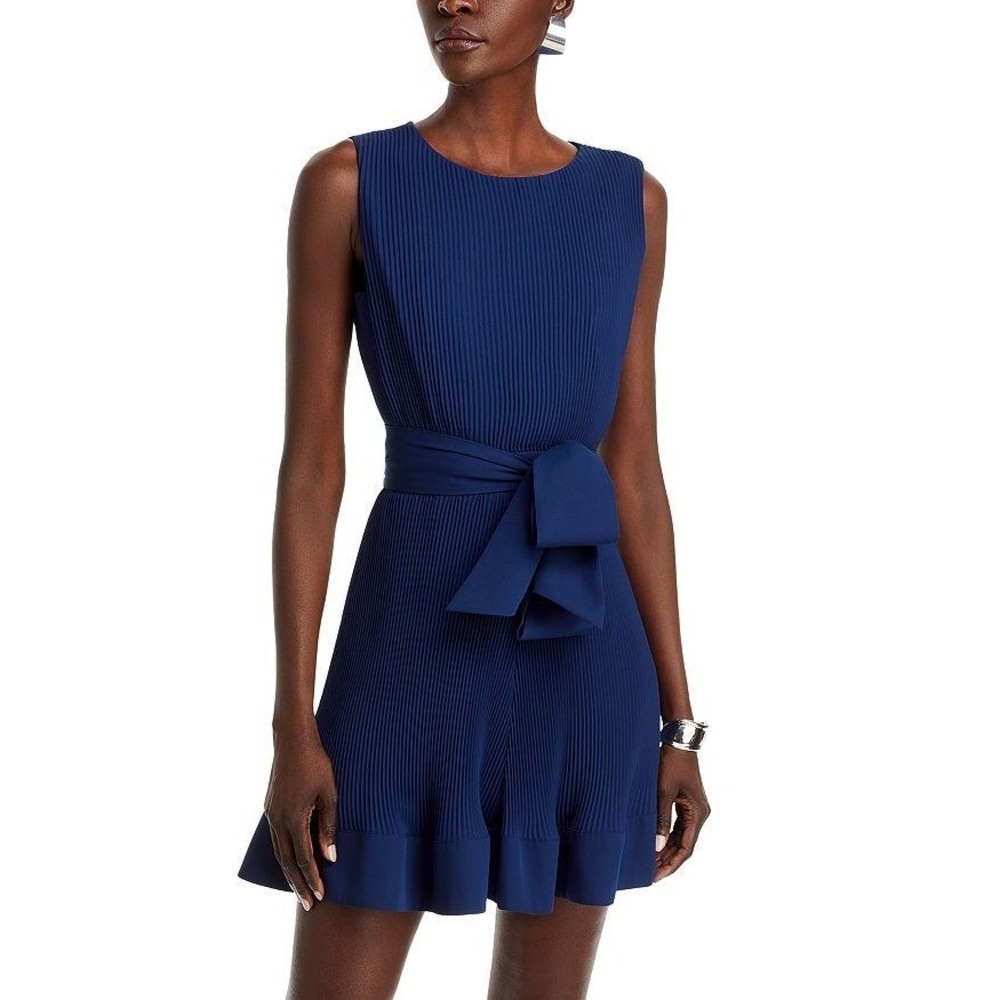 Milly Careen Pleated Dress Womens 12 Navy Blue Holiday Party NYE Event Dance NWT